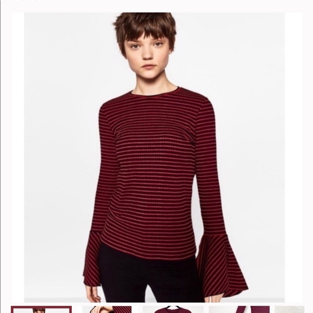 Zara Trafaluc | Striped Ribbed Bell Sleeve Top Size Small